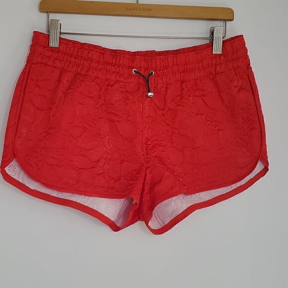 Adidas Originals Red Floral Jacquard Satin Track Running Shorts Women's Size S - Picture 1 of 9